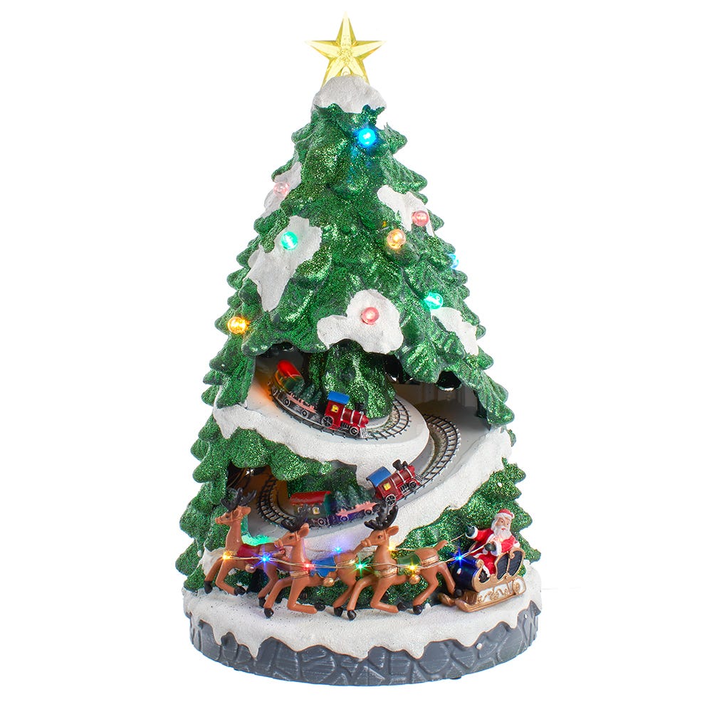 Kurt S. Adler 15.7“ Battery Operated Lighted Musical Christmas Tree With Moving Train
