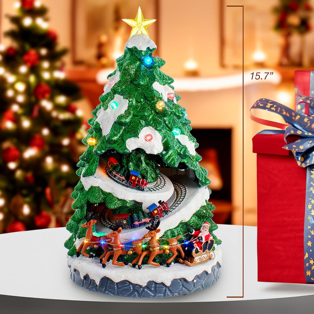 Kurt S. Adler 15.7“ Battery Operated Lighted Musical Christmas Tree With Moving Train