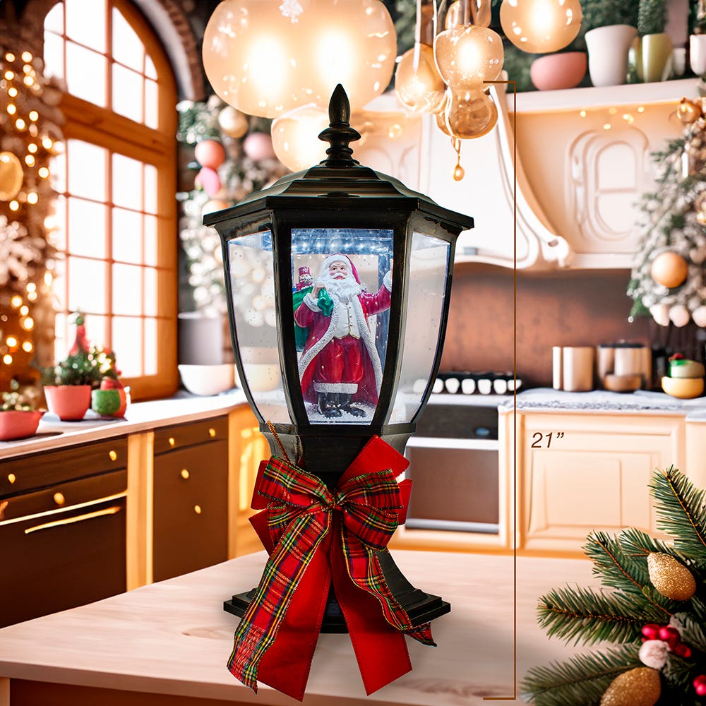 Kurt S. Adler 12“ Lighted Musical Santa Lamp Post With Snow Effect