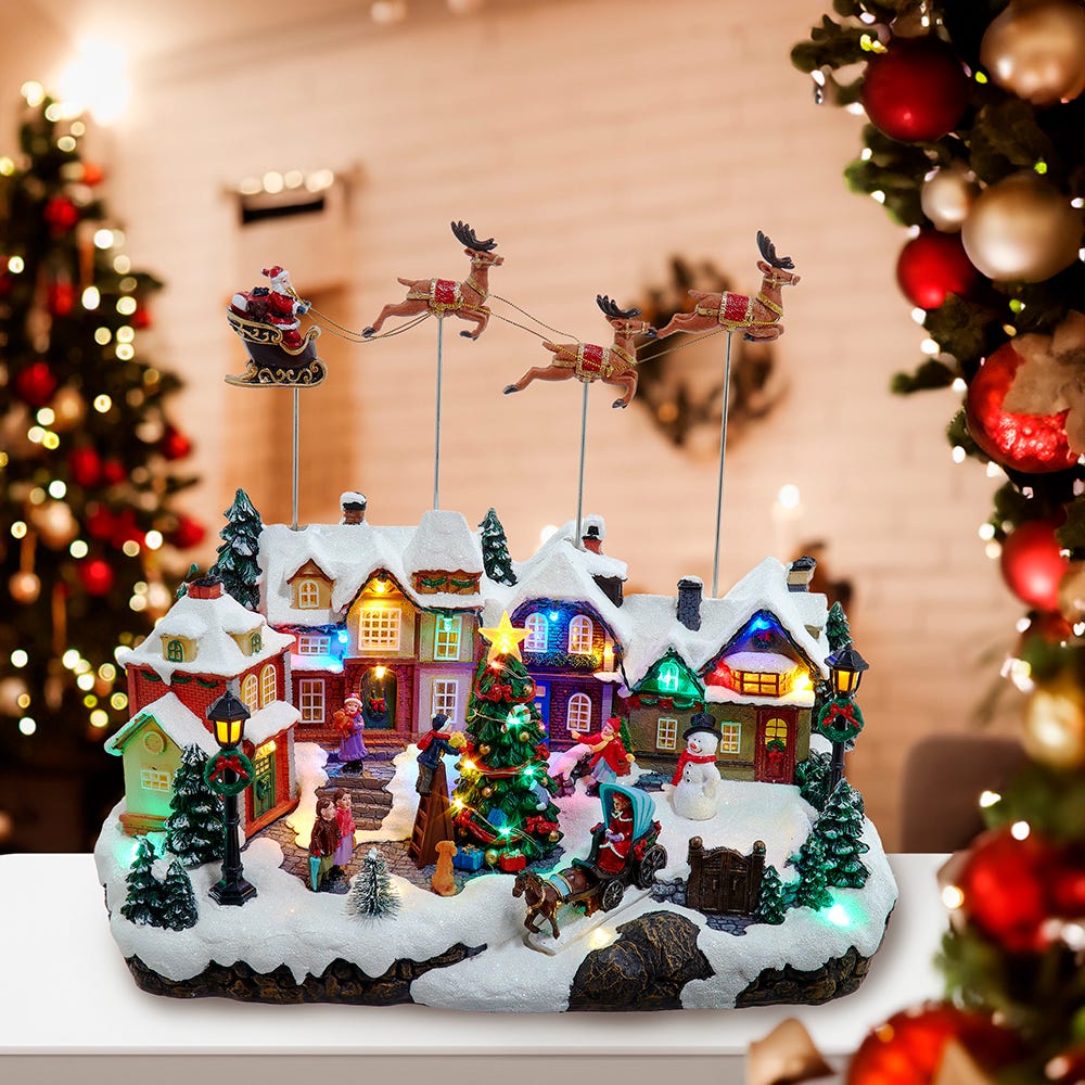 Kurt S. Adler 7.3“ Battery Operated Multicolor LED Lighted Musical Santa & Sleigh Table Piece