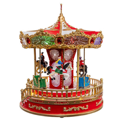 Kurt S. Adler 11.1“ Battery Operated Multicolor LED Lighted Musical Santa Carousel With Motion Table Piece