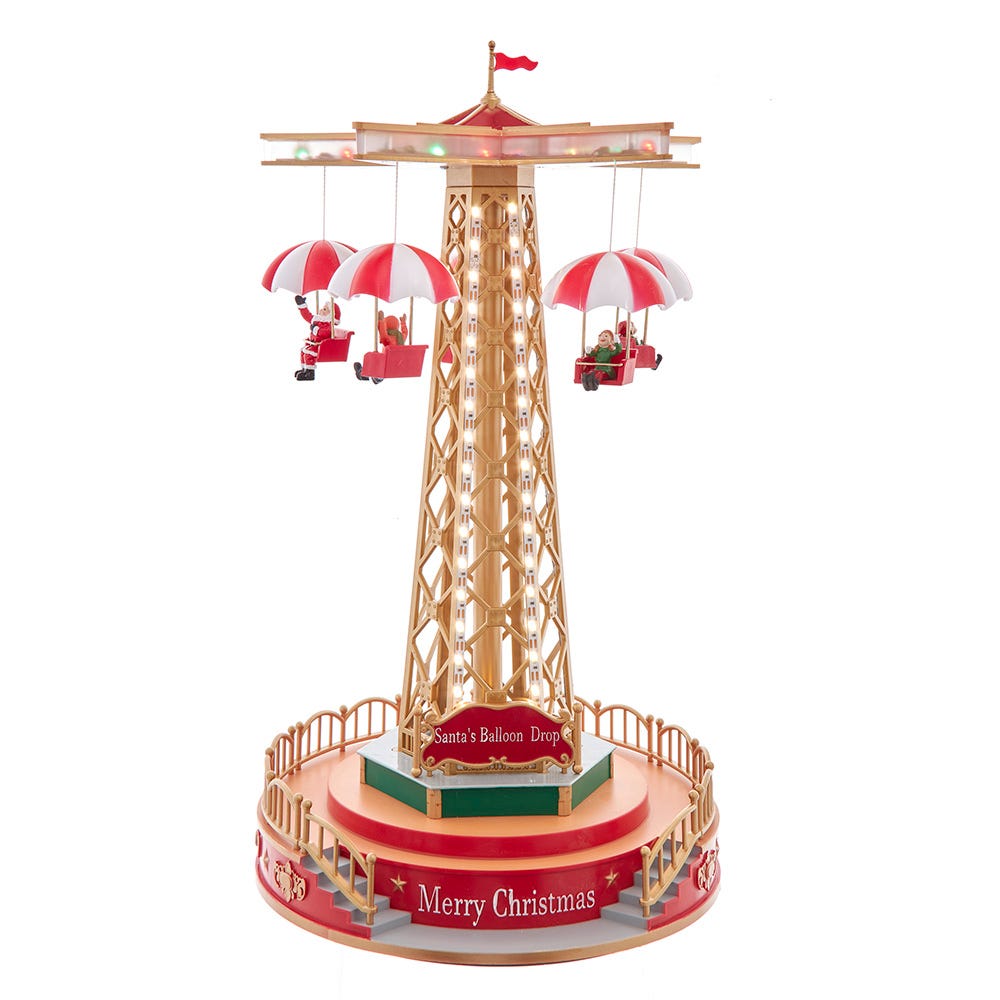 Kurt S. Adler LED Lighted Musical Santa Balloon Drop Table Piece