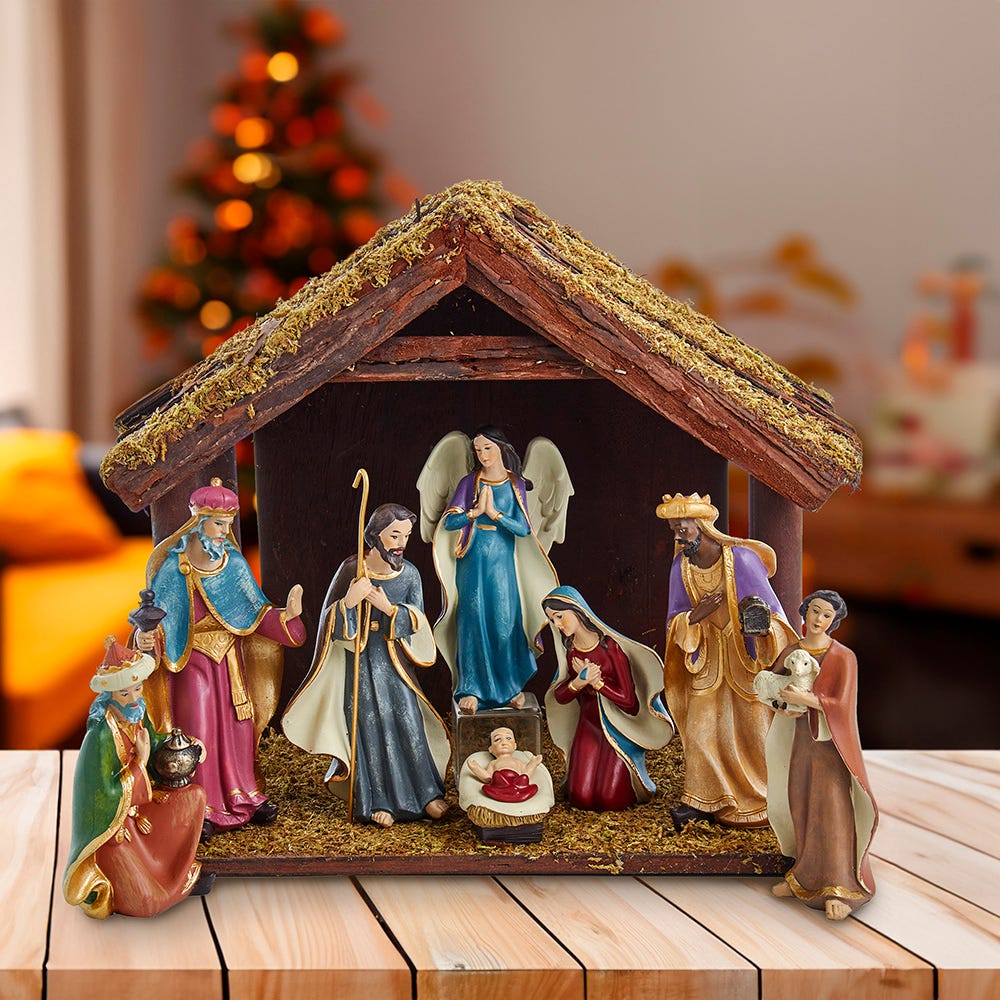 Kurt S. Adler Nativity Set With Wooden Stable, 8-Pieces
