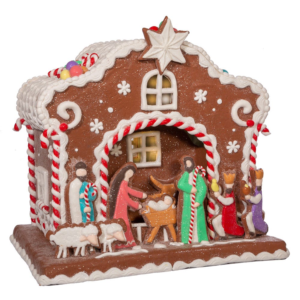 Kurt S. Adler Battery-Operated Light Up Nativity Gingerbread House