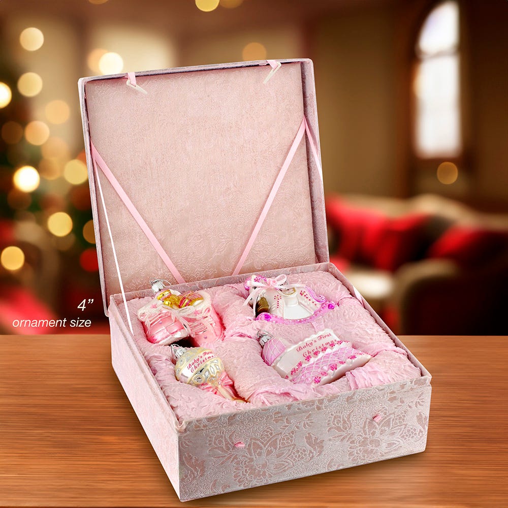 Kurt S. Adler Noble Gems™ Baby Girl Glass Ornament Set, 4-Piece Box Set