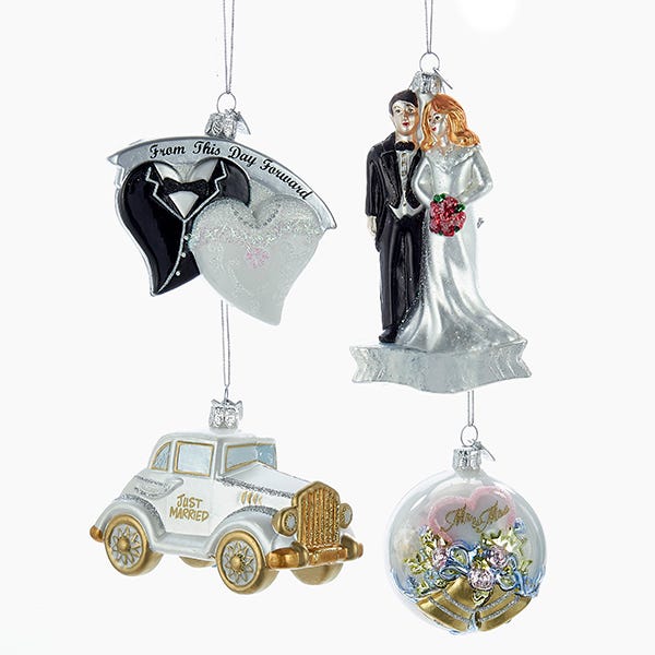 Kurt S. Adler Noble Gems™ Wedding Boxed Glass Ornaments, 4-Piece Box Set