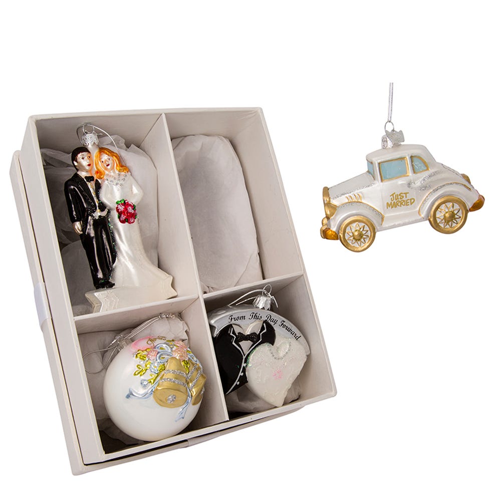 Kurt S. Adler Noble Gems™ Wedding Boxed Glass Ornaments, 4-Piece Box Set