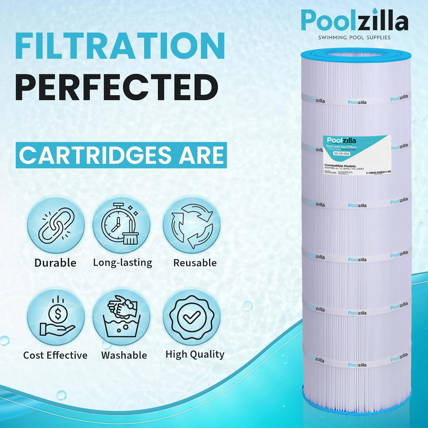 Poolzilla Replacement Pool Filter for CC150, CCRP150, PAP150, C-9415, R173216, 59054300, Filbur FC-0687, 160317, 160355, 160352, Predator 150
