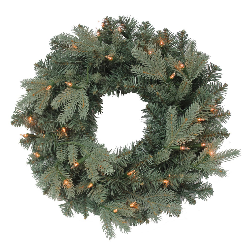Kurt S. Adler 24“ Battery-Operated Pre-Lit Clear Incandescent Blue Spruce Wreath