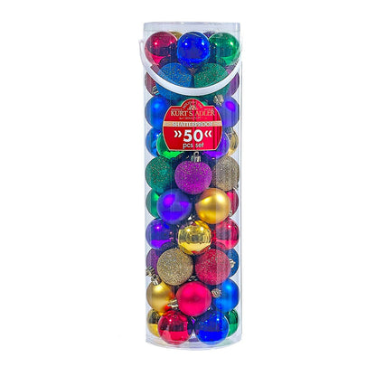 Kurt S. Adler 60MM Shatterproof Multicolored Ball Ornaments, 50-Piece Tube