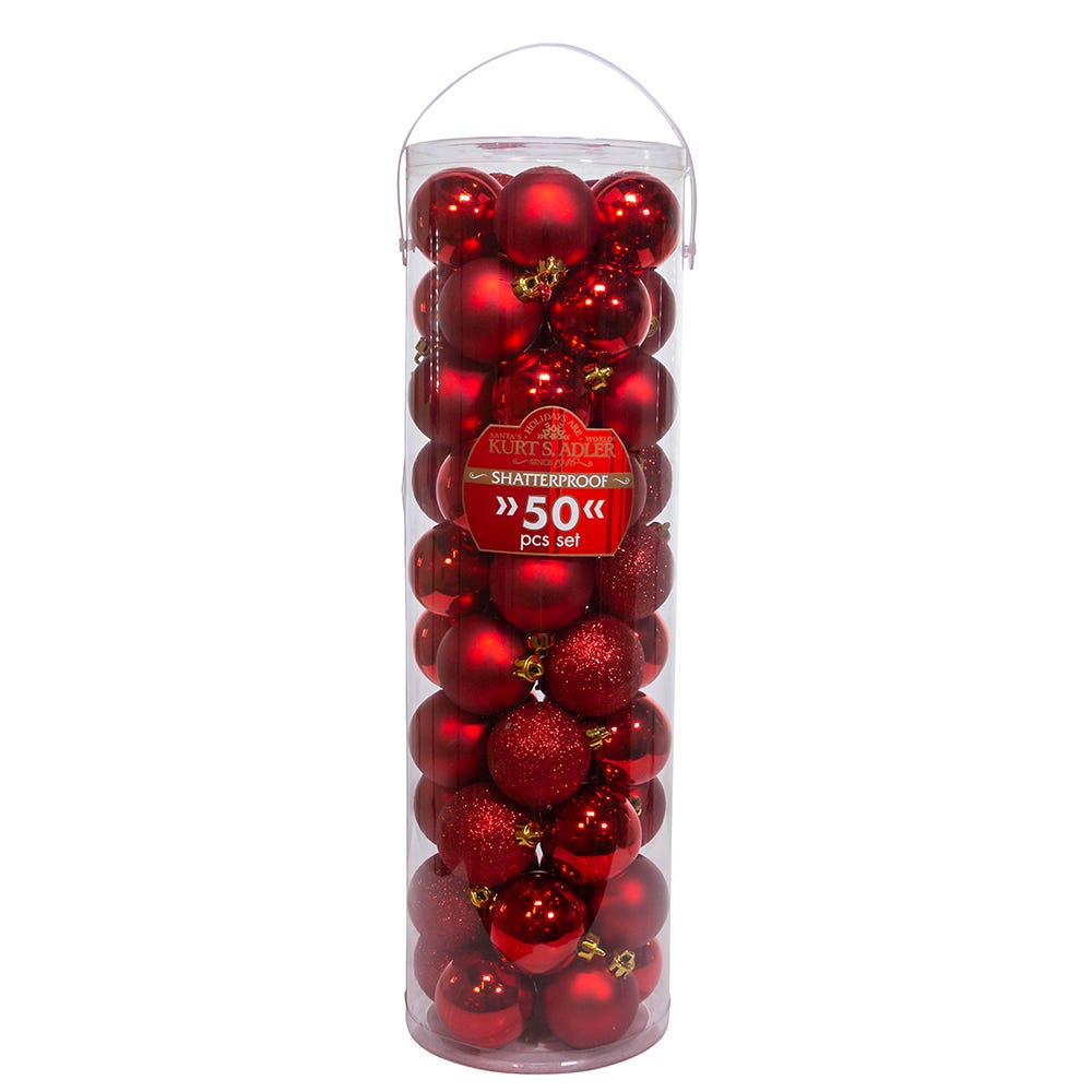 Kurt S. Adler 60MM Shatterproof Red Ball Ornaments, 50-Piece Tube