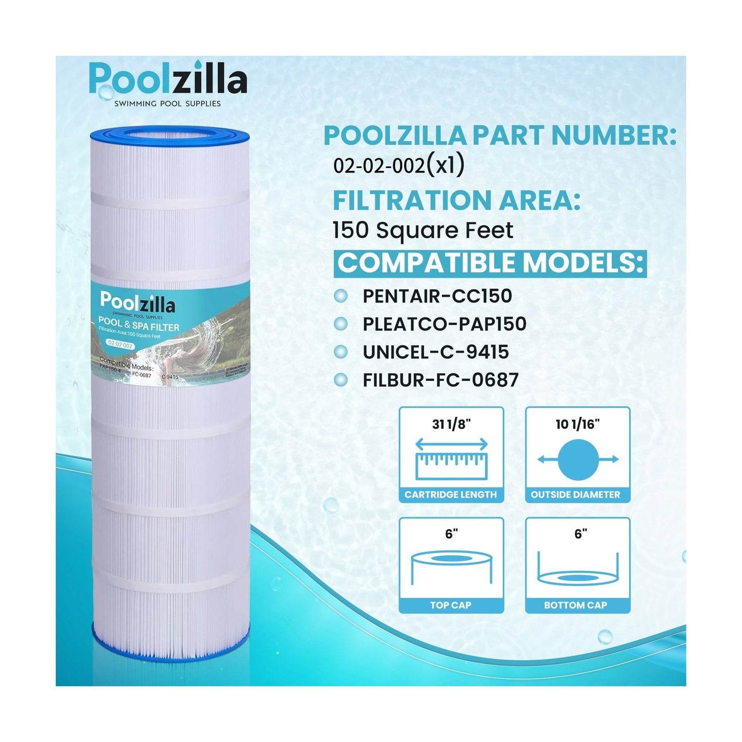 Pool Filter Cartridge for CC150 - Replaces Pentair R173216, Predator 150