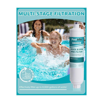 Poolzilla Prefilter for Pools, Spas, & Hot Tubs (3/4" Threads) Reduce Metals, Odors, and Chlorine Up to 8,000 Gallons