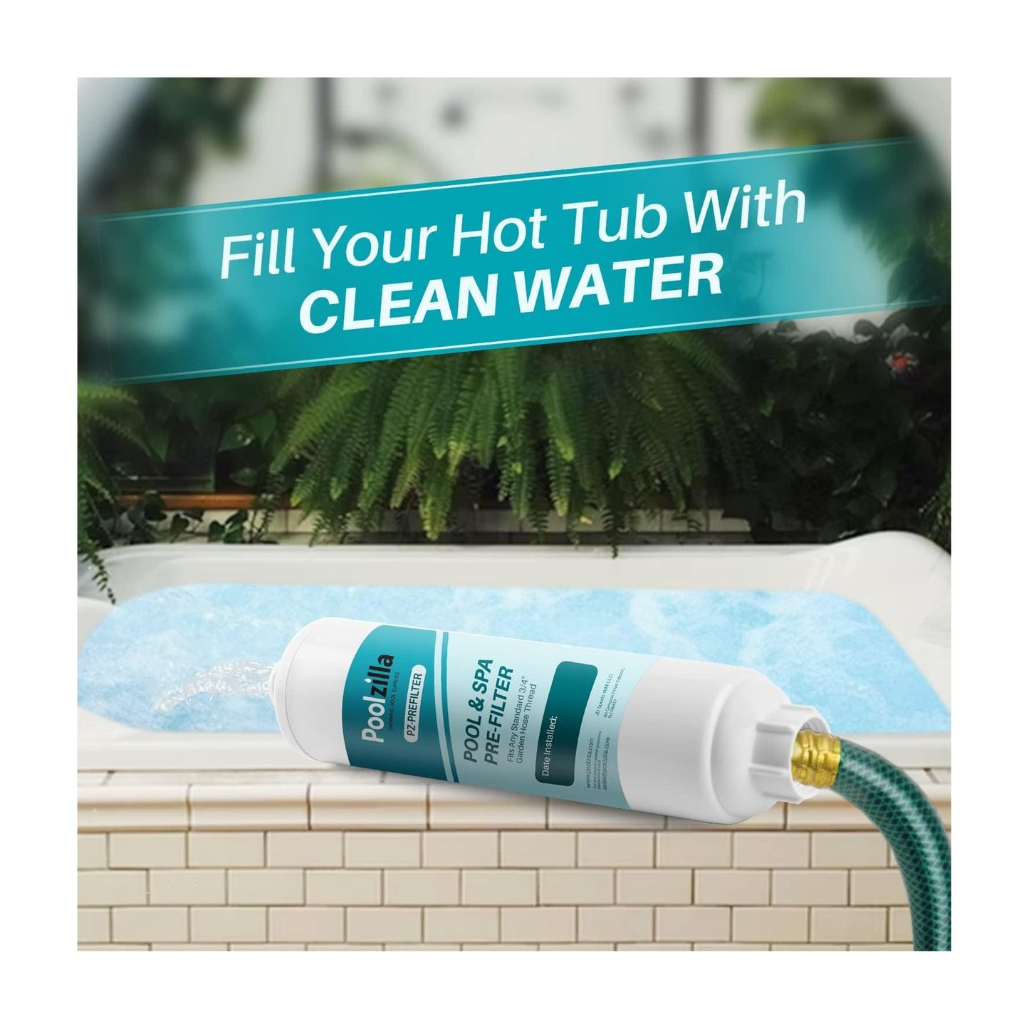 Poolzilla Prefilter for Pools, Spas, & Hot Tubs (3/4" Threads) Reduce Metals, Odors, and Chlorine Up to 8,000 Gallons