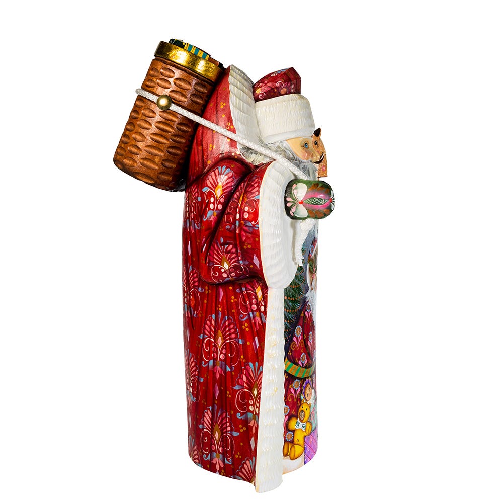 Kurt S. Adler 11.5“ Hand Carved Wooden Santa With Backpack