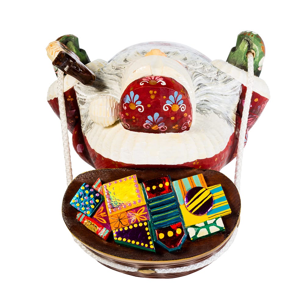 Kurt S. Adler 11.5“ Hand Carved Wooden Santa With Backpack