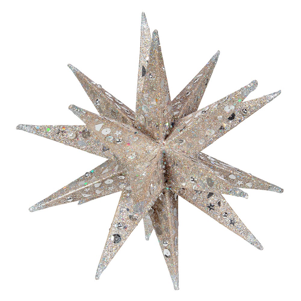Kurt S. Adler 12“ Un-Lit Champagne and Silver Glittered Moravian Star Treetop