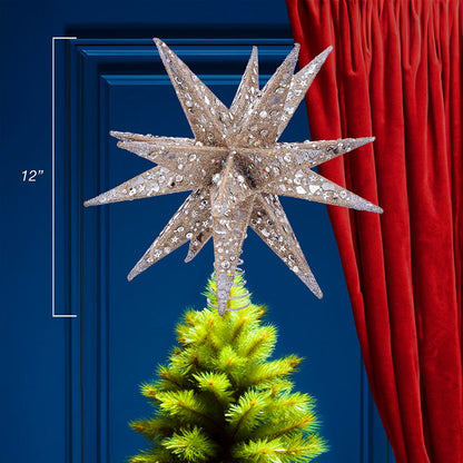 Kurt S. Adler 12“ Un-Lit Champagne and Silver Glittered Moravian Star Treetop