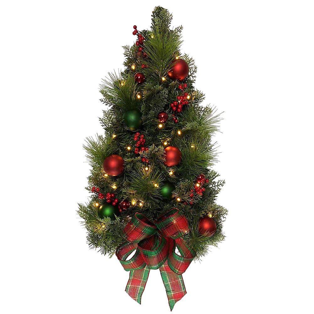 Kurt S. Adler 26“ Battery Operated Pre-Lit Warm White LED Red and Green Wall Tree