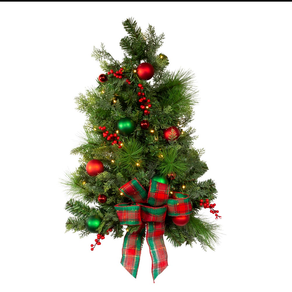 Kurt S. Adler 26“ Battery Operated Pre-Lit Warm White LED Red and Green Wall Tree