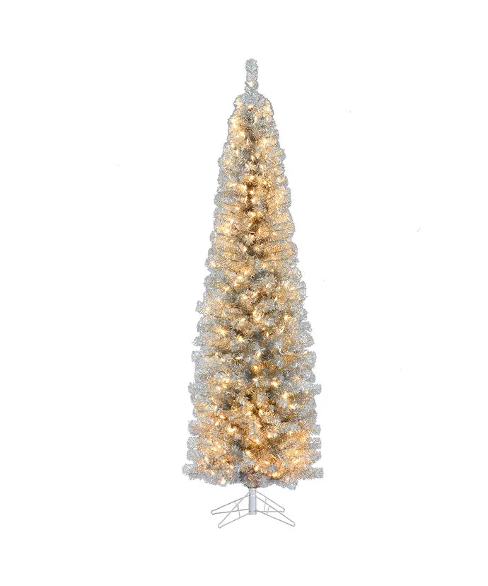 Kurt S. Adler 7' Pre-Lit Warm White LED Winchester Siver Pine Pencil Tree