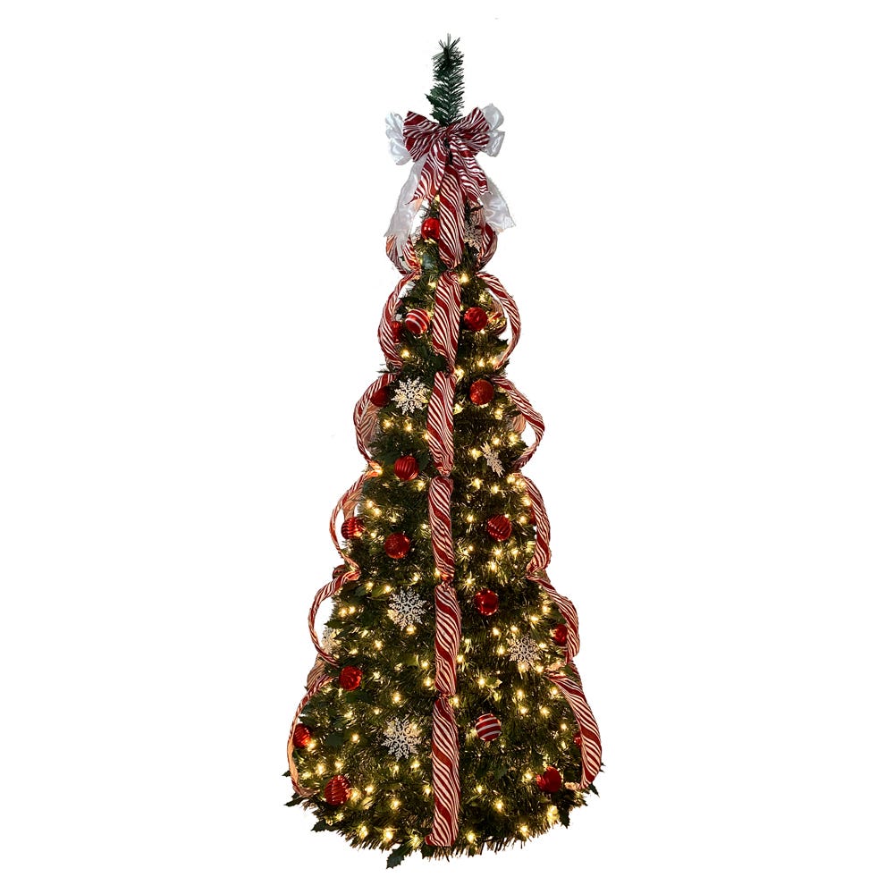 Kurt S. Adler 6' Pre-Lit Clear Incandescent Red and White Collapsible Decorated Tree