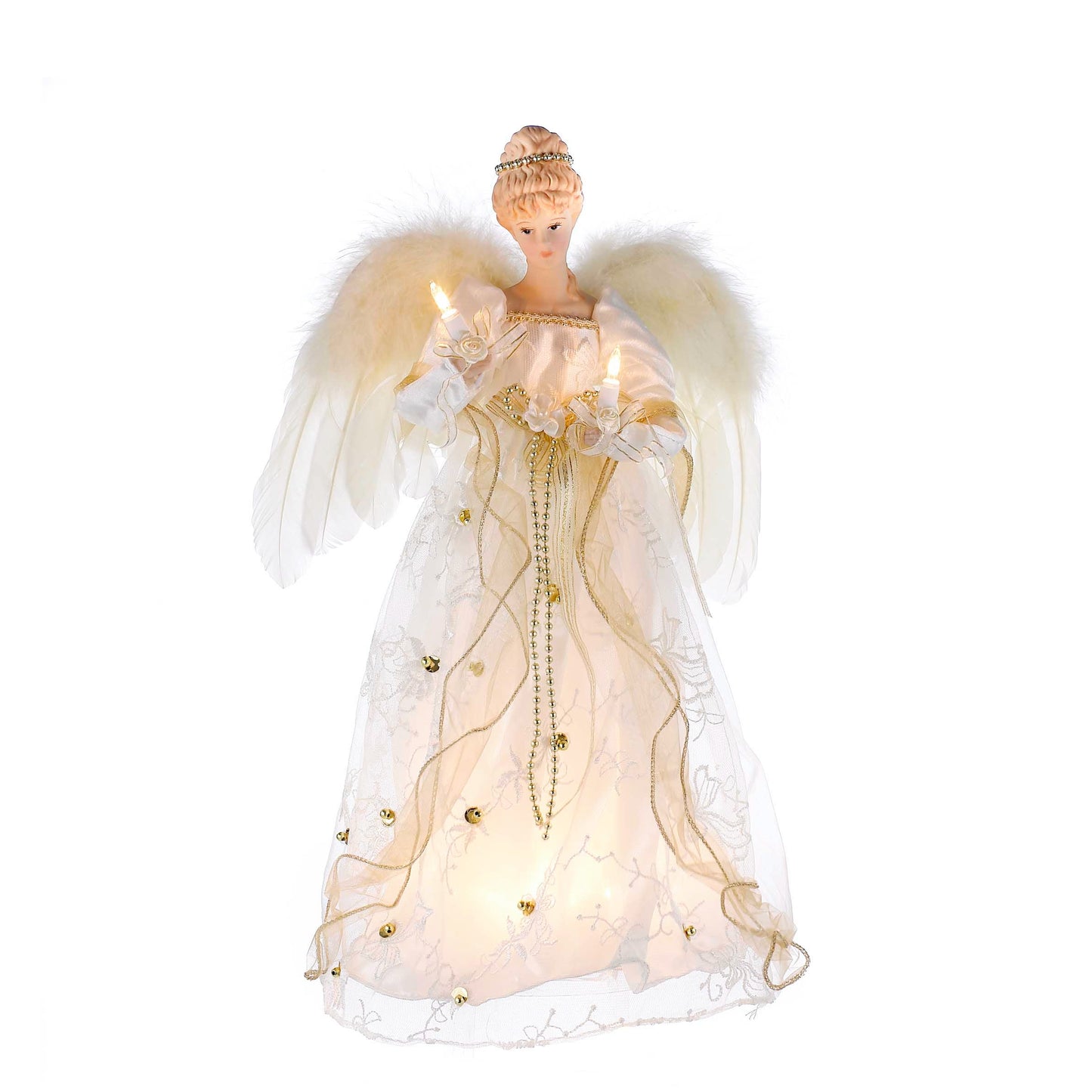 Kurt S. Adler 16“ UL 10-Light Ivory and Gold Angel Treetop