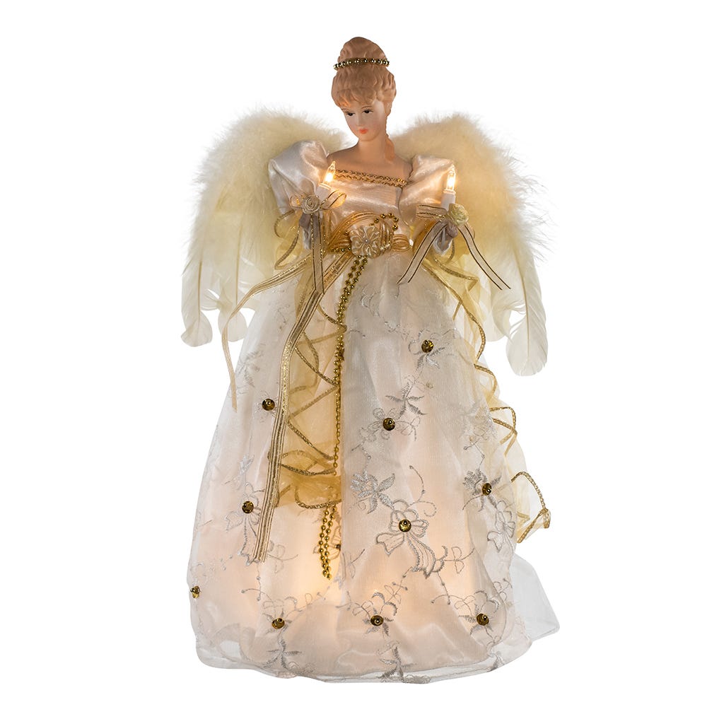 Kurt S. Adler 16“ UL 10-Light Ivory and Gold Angel Treetop