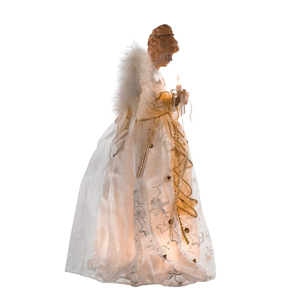 Kurt S. Adler 16“ UL 10-Light Ivory and Gold Angel Treetop