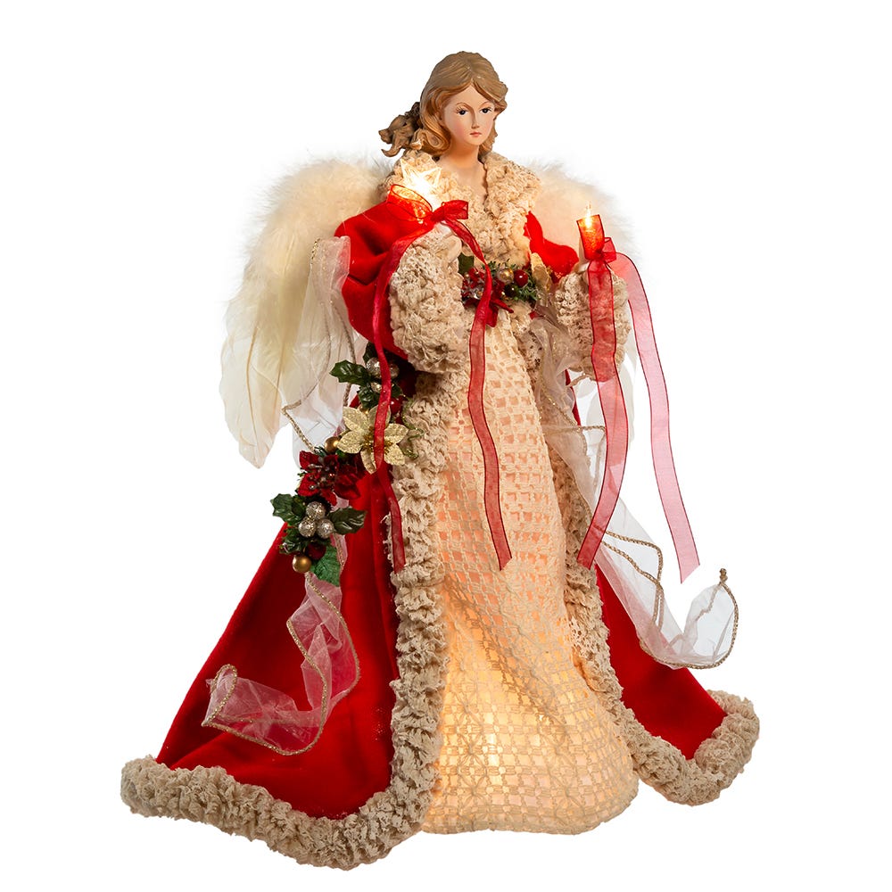 Kurt S. Adler 16“ UL 10-Light Red and Ivory Angel Treetop
