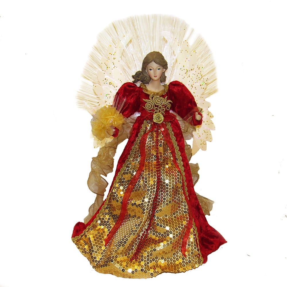 Kurt S. Adler 18“ UL 70-Light Fiber-Optic LED Red and Gold Angel Treetop