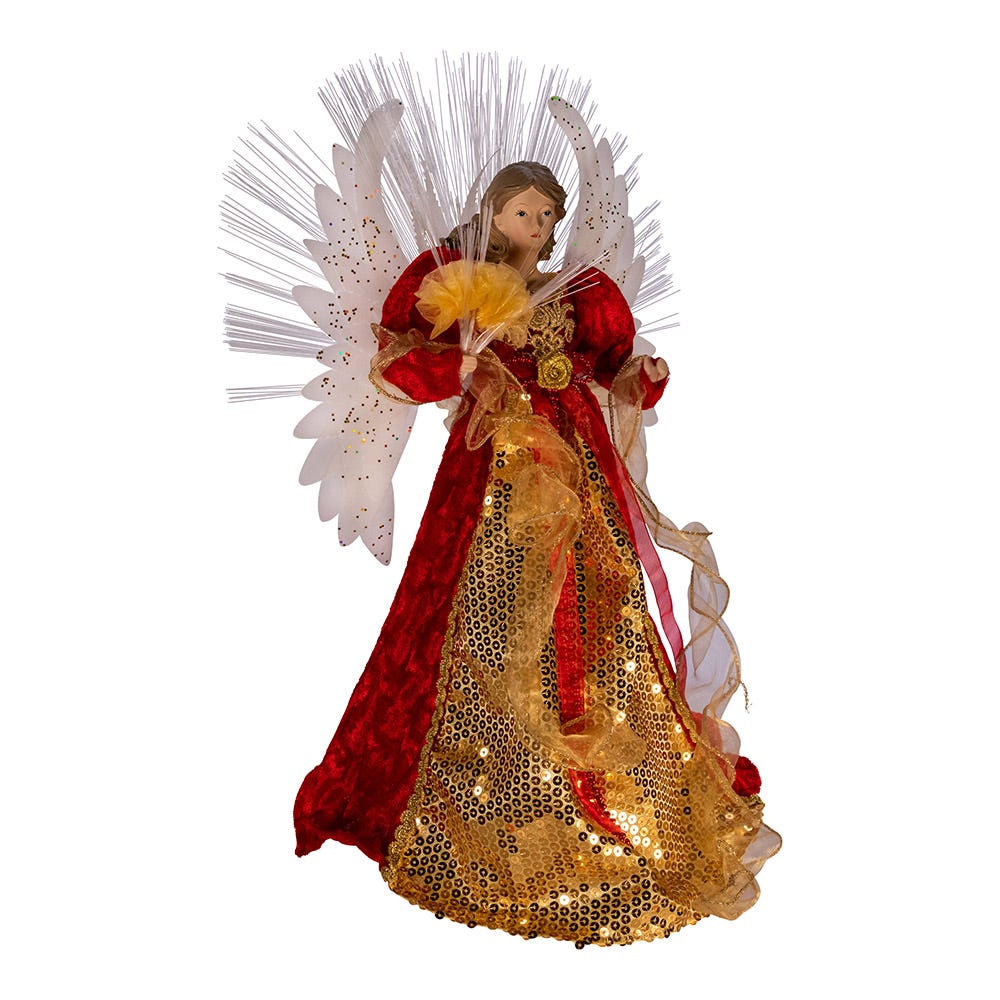 Kurt S. Adler 18“ UL 70-Light Fiber-Optic LED Red and Gold Angel Treetop
