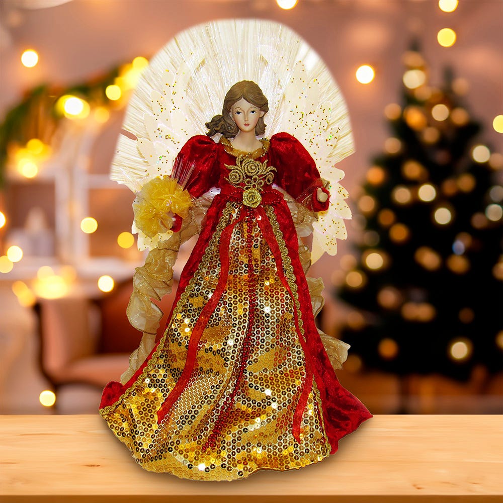 Kurt S. Adler 18“ UL 70-Light Fiber-Optic LED Red and Gold Angel Treetop