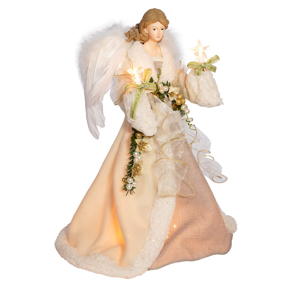 Kurt S. Adler 16“ UL 10-Light Ivory and Grey Angel Treetop
