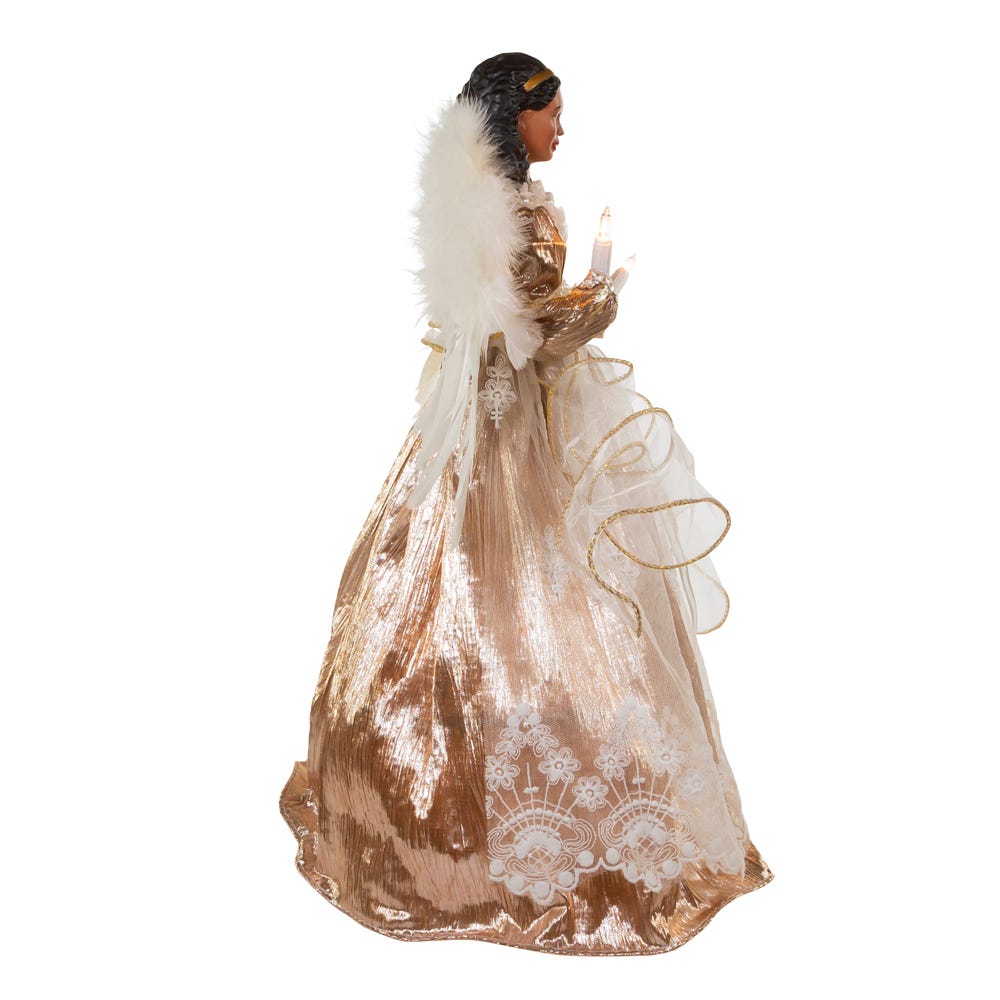 Kurt S. Adler 16“ UL 10-Light White & Rose Gold African American Angel Treetop