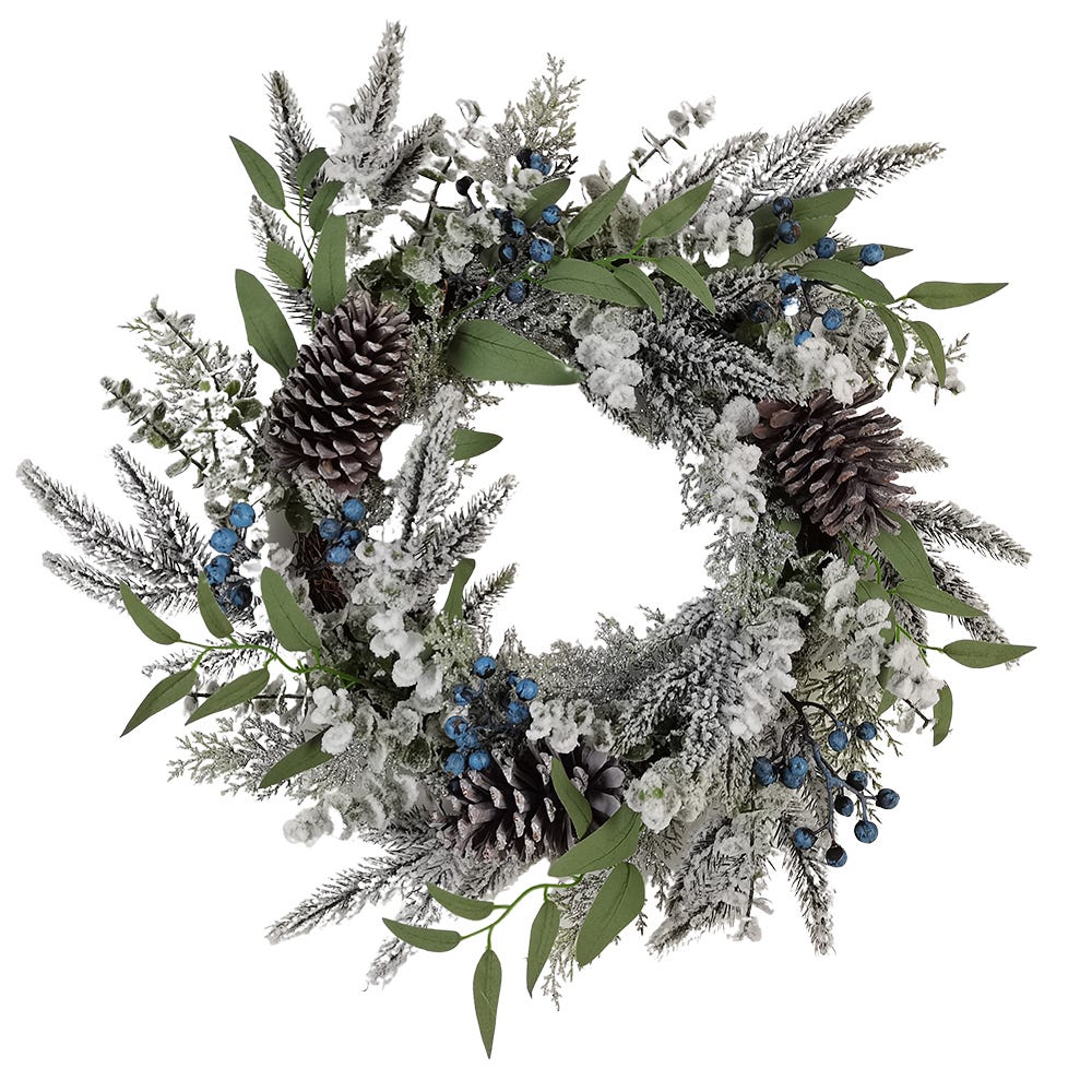 Kurt S. Adler 24“ Un-Lit Decorated Green Flocked Rattan Wreath With Blueberries