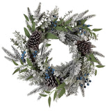 Kurt S. Adler 24“ Un-Lit Decorated Green Flocked Rattan Wreath With Blueberries