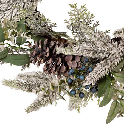 Kurt S. Adler 24“ Un-Lit Decorated Green Flocked Rattan Wreath With Blueberries