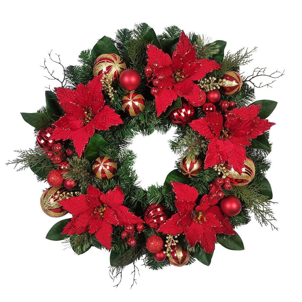 Kurt S. Adler 30“ Un-Lit Red & Gold Poinsettia Wreath