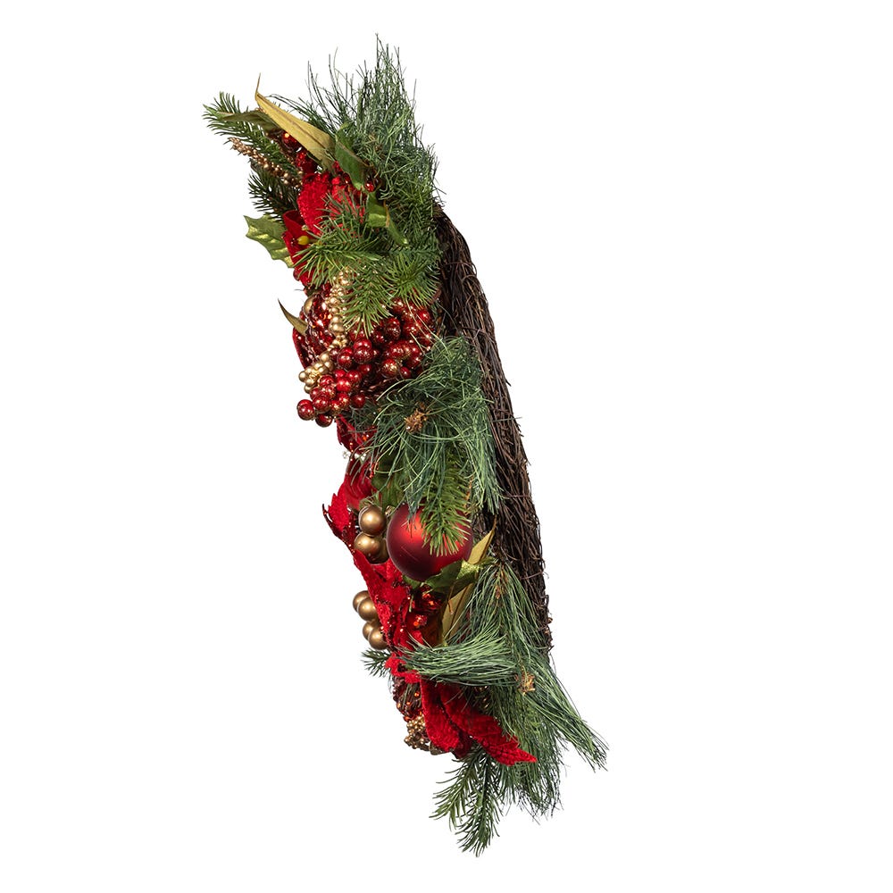 Kurt S. Adler 24“ Un-Lit Gold & Red Poinsettia Wreath