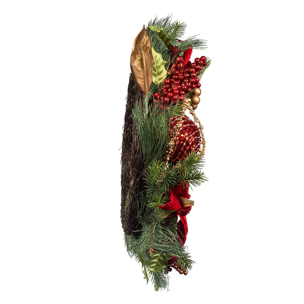 Kurt S. Adler 24“ Un-Lit Gold & Red Poinsettia Wreath