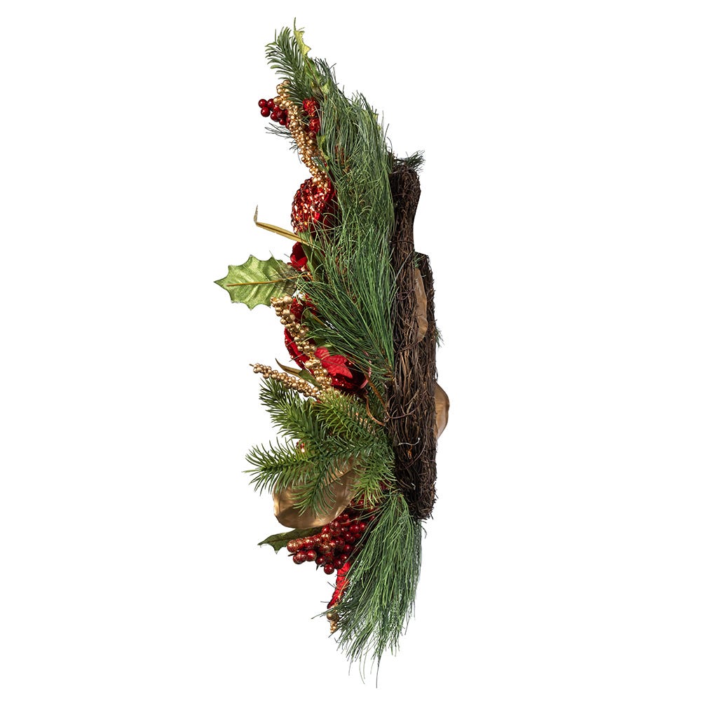 Kurt S. Adler 24“ Un-Lit Gold & Red Poinsettia Wreath