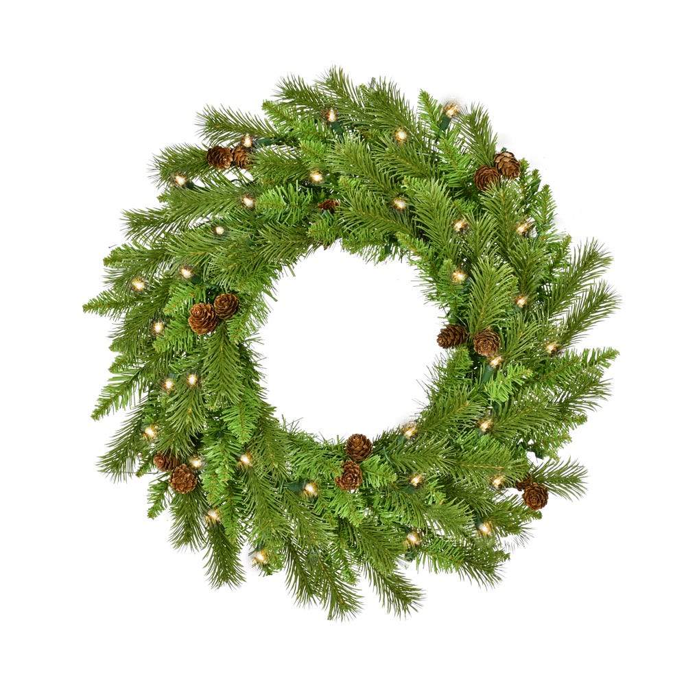 Kurt S. Adler 24“ Pre-Lit Clear Incandescent Pinecone Wreath
