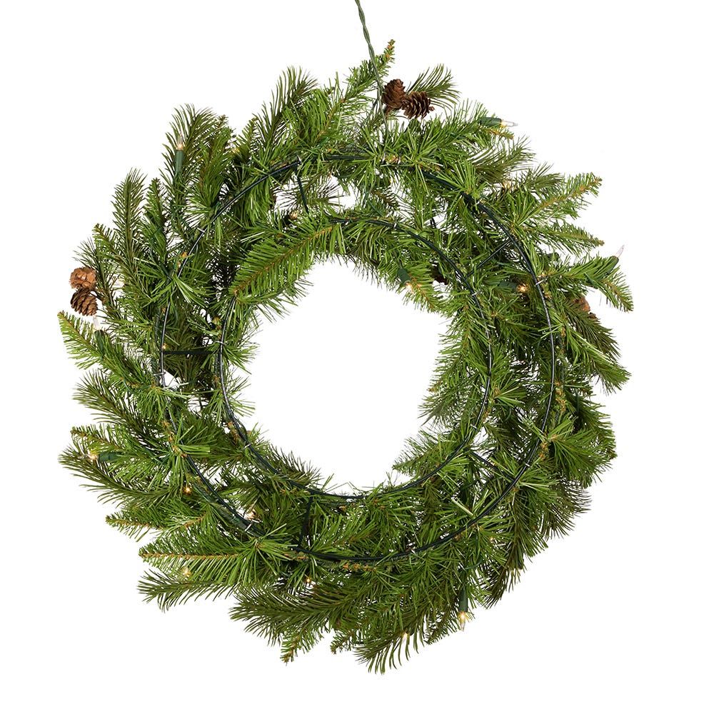 Kurt S. Adler 24“ Pre-Lit Clear Incandescent Pinecone Wreath