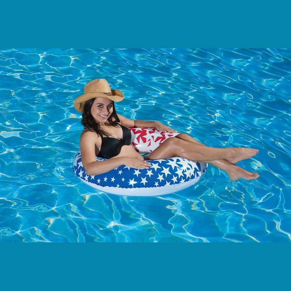 Poolmaster 81264 American Stars Inflatable Swimming Pool Tube Float, 36 Inch, Red, White, Blue Inner Tube