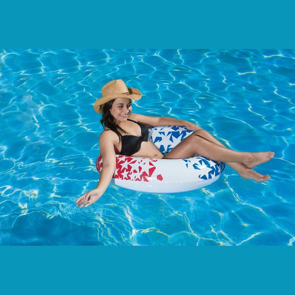 Poolmaster 81264 American Stars Inflatable Swimming Pool Tube Float, 36 Inch, Red, White, Blue Inner Tube