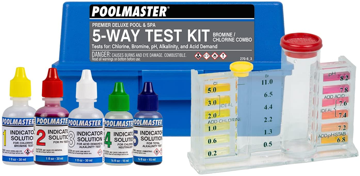 Poolmaster Water Chemistry Case (22270) Premiere Collection 5-Way Swimming Pool & Spa Test Kit, Small, Neutral