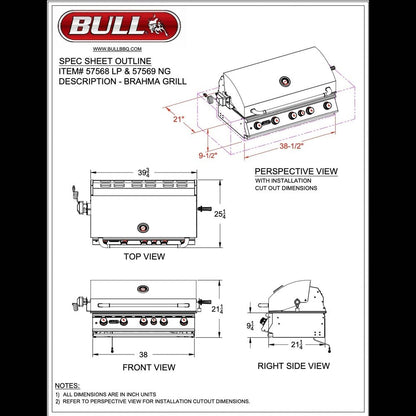 Bull Outdoor Products BBQ 57569 Brahma 90,000 BTU Grill Head, Natural Gas