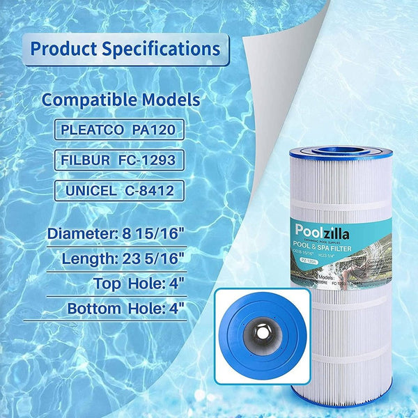 Replacement Pool Filter Filter for PA120, CX1200RE, C1200, Unicel C-8412, Filbur FC-1293, Waterway Clearwater II, Pro Clean 125, 817-0125N, Aladdin 22002, 120 sq.ft Filter Cartridge 1 Pack
