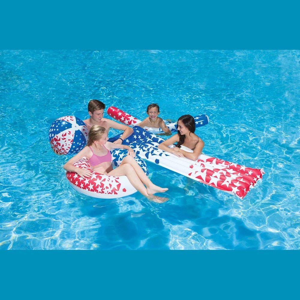 Poolmaster 81264 American Stars Inflatable Swimming Pool Tube Float, 36  Inch, Red, White, Blue Inner Tube